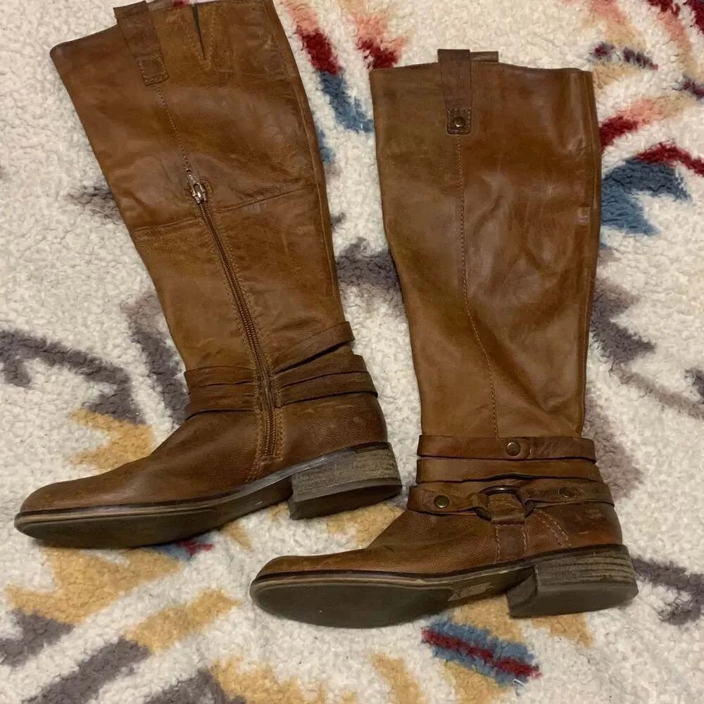 Knee High Biker Boots Strap Buckle Style Y2K Moto Grunge Festival Riding Mid Hee